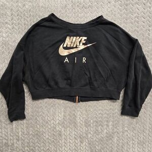 Nike Air RALLY Womens Sz Large‎ Cropped Top Copper Metallic Black Sweatshirt Gym